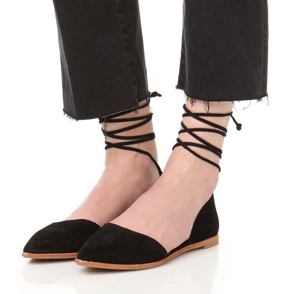 Madewell Arielle Black Suede D’Orsay Flats with Ankle Ties - Picture 2 of 6